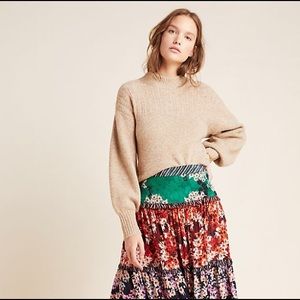 AnaRosa rainbow ruffle floral tired maxi skirt